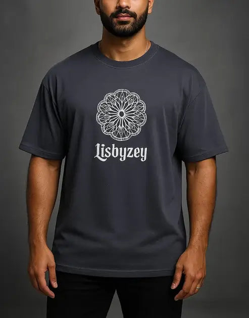 Minimalism Series x Lisbyzey Grey Embossed Dropshoulder T-Shirt – Premium Fine Jersey, Mandala Art