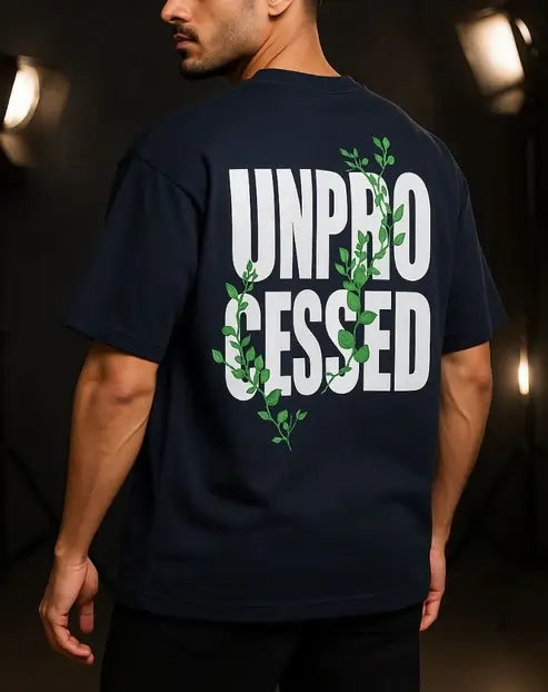 Nature-Inspired Minimalism: Premium Drop Shoulder T-Shirts “UNPROCESSED” Graphic Design