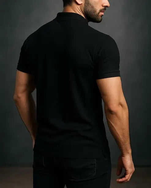 Men’s Black Zipper Polo Shirt – Modern Slim Fit, Premium Hani Cotton, Trendy Street Style