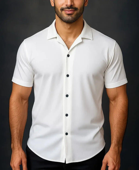 Men’s White Zara Man Cuban Collar Button-Down Shirt – Premium Soft Cotton, Modern Summer Essential