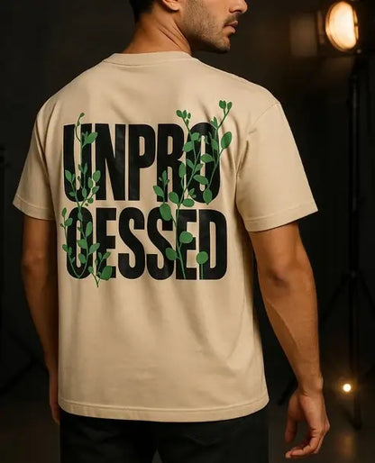 Nature-Inspired Minimalism: Premium Drop Shoulder T-Shirts “UNPROCESSED” Graphic Design