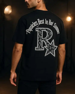 Premium Drop shoulder T-Shirts: Pure White & Black with Rock Star Vintage Lettering