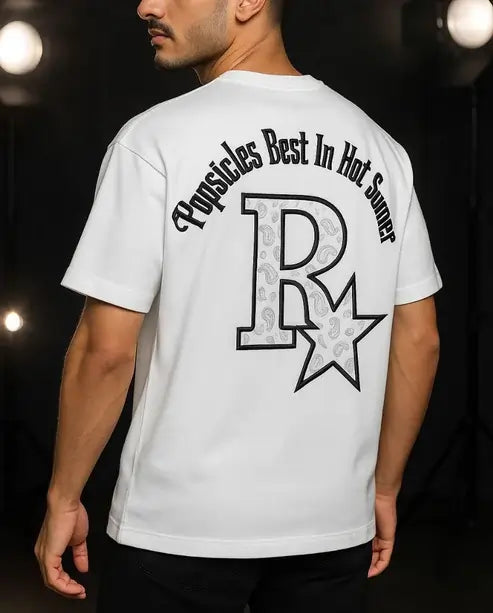 Premium Drop shoulder T-Shirts: Pure White & Black with Rock Star Vintage Lettering