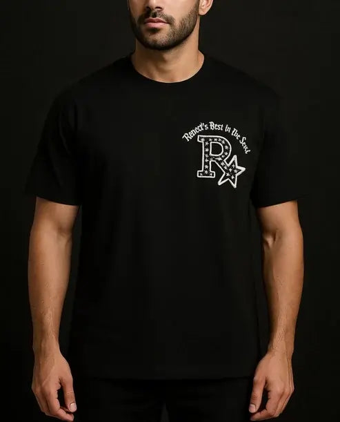 Premium Drop shoulder T-Shirts: Pure White & Black with Rock Star Vintage Lettering
