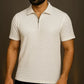 Men’s White Diamond Textured Half-Zip Polo Shirt – Premium Summer Essential | Modern Fit