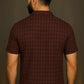 Men’s Maroon Checkered Popcorn Shirt – Premium Textured Fabric | Cuban Collar | Summer Casual