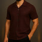 Men’s Maroon Checkered Popcorn Shirt – Premium Textured Fabric | Cuban Collar | Summer Casual